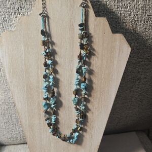 Turquoise and Brown Shell Beaded Necklace Artisan Handmade